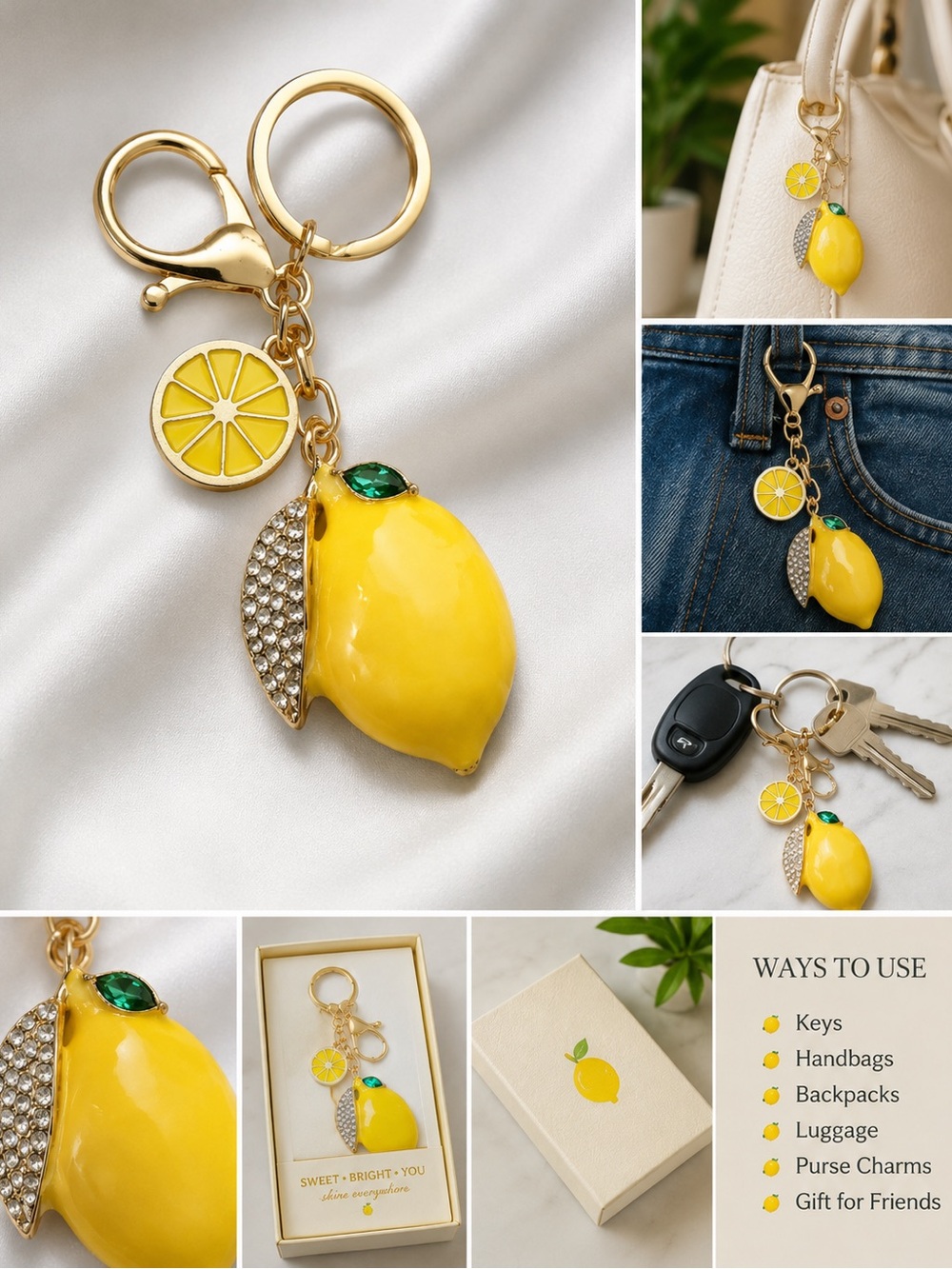 Gold Lemon Charm Keychain Charm - no box